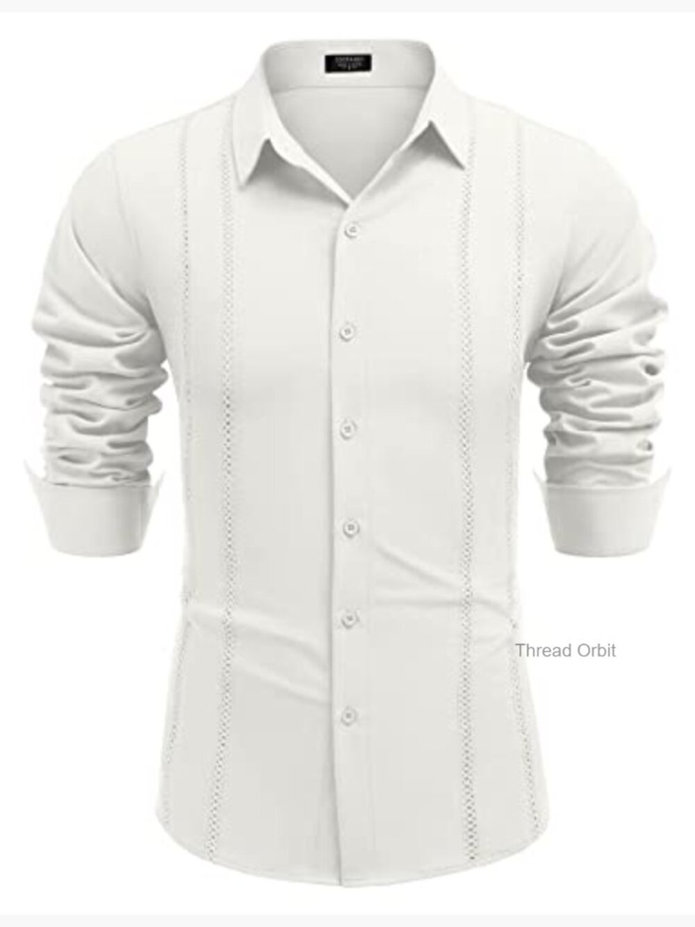 Men's Cuban Guayabera Shirt Long Sleeve Button Down Summer Beach Casual - Picture 5 of 7